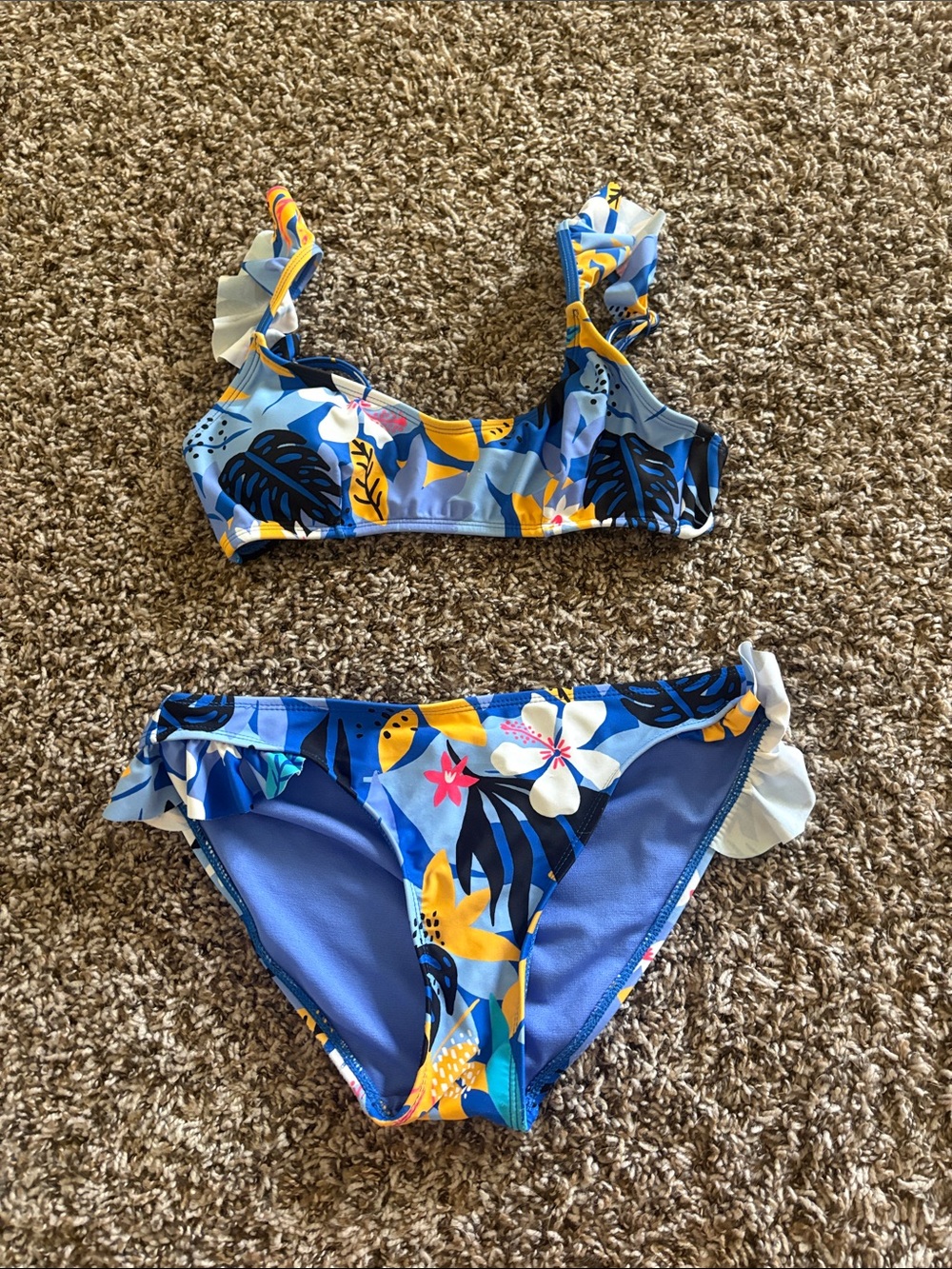 No Boundaries Blue Tropical Floral Ruffle Two-Piece Swim Set